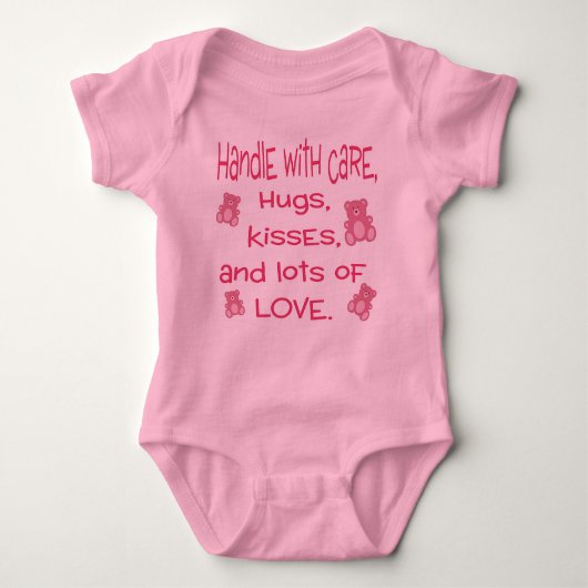 Baby Girl Pink Handle met liefdeskleding Romper (Voorkant)