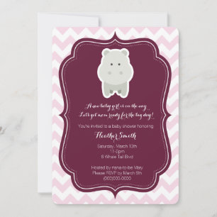 Baby Girl Pink Hippo Uitnodiging