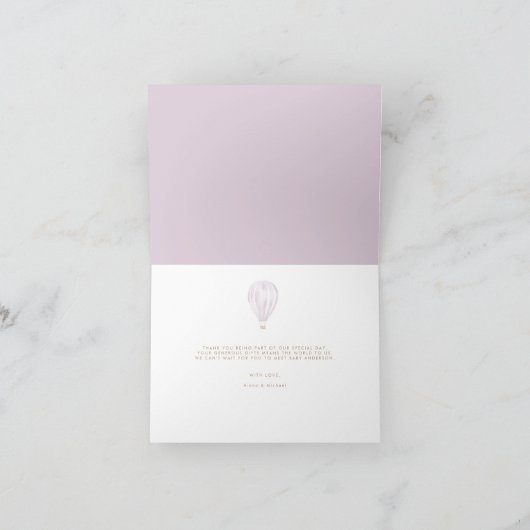 Baby Girl Pink Horizontale Hot Air Ballon Bedankkaart (Binnen)