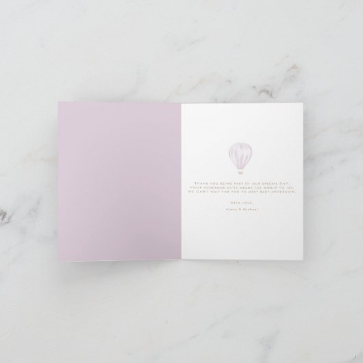 Baby Girl Pink Hot Air ballon Bedankkaart (Binnen)