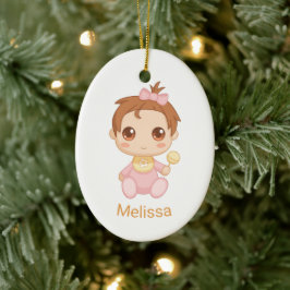 Baby Girl Pink Jumpsuit, aangepaste naam en foto Keramisch Ornament