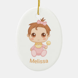 Baby Girl Pink Jumpsuit, aangepaste naam en foto Keramisch Ornament