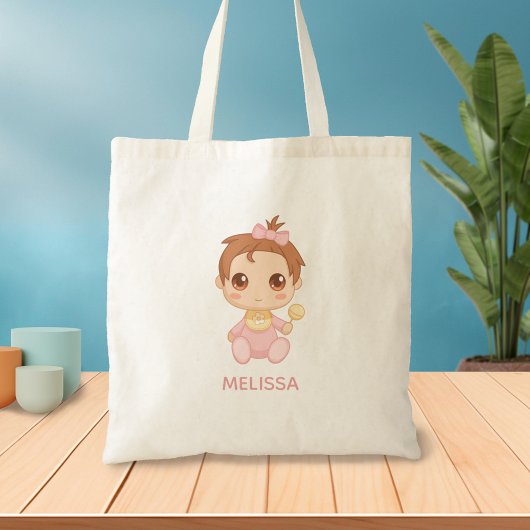 Baby Girl Pink Jumpsuit Aangepaste naam Tote Bag