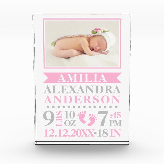 BABY Girl Pink Keepomwille Birth Date PHOTO Fotoblokken (Voorkant)