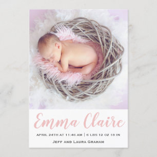 Baby Girl Pink Marble Foto geboorteaankondiging Kaart