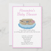 Baby Girl Pink Noah's Ark Baby shower Uitnodiging (Voorkant)