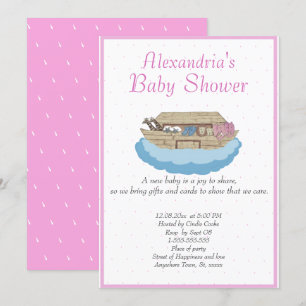 Baby Girl Pink Noah's Ark Baby shower Uitnodiging