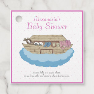 Baby Girl Pink Noah's Ark Baby shower Uitnodiging Bedankjes Labels