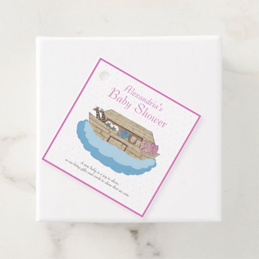 Baby Girl Pink Noah's Ark Baby shower Uitnodiging Bedankjes Labels (In situ)