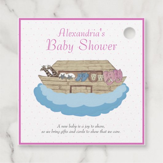 Baby Girl Pink Noah's Ark Baby shower Uitnodiging Bedankjes Labels (Achterkant)