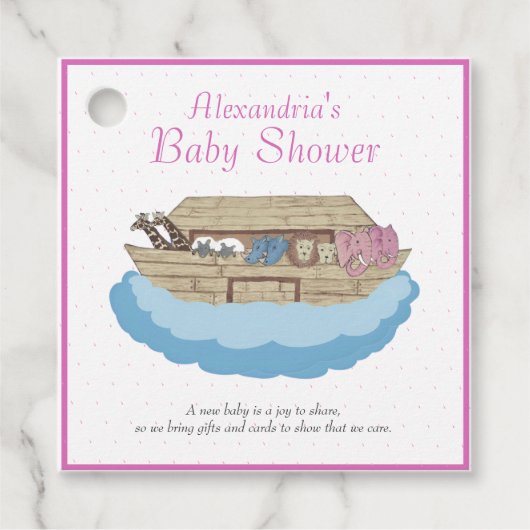 Baby Girl Pink Noah's Ark Baby shower Uitnodiging Bedankjes Labels (Voorkant)