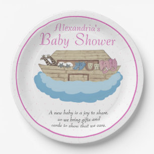 Baby Girl Pink Noah's Ark Baby shower Uitnodiging Papieren Bordje
