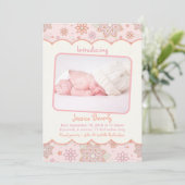 Baby Girl Pink Oranje Foto geboorteaankondiging Aankondiging (Staand voorkant)