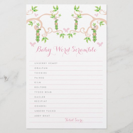 Baby Girl Pink Pea in een Peul Custom Word Scrambl Briefpapier (Voorkant)