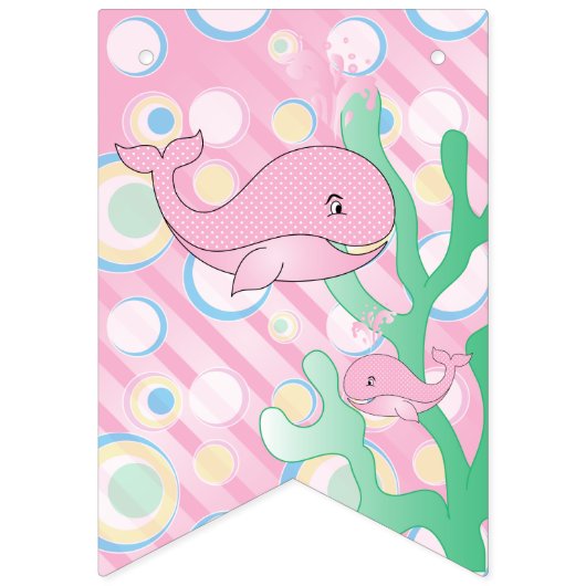 Baby Girl Pink Polka Dotted Whale Baby shower Vlaggetjes (Eerste vlag)