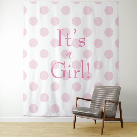 Baby Girl Pink Polkadot Script Baby shower Wandkleed (In situ)