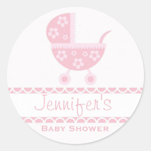 Baby Girl Pink Pram Stroller Baby shower Stickers