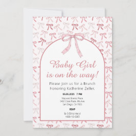 Baby Girl Pink Ribbon Bow Baby shower Kaart