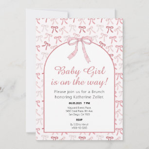 Baby Girl Pink Ribbon Bow Baby shower Kaart