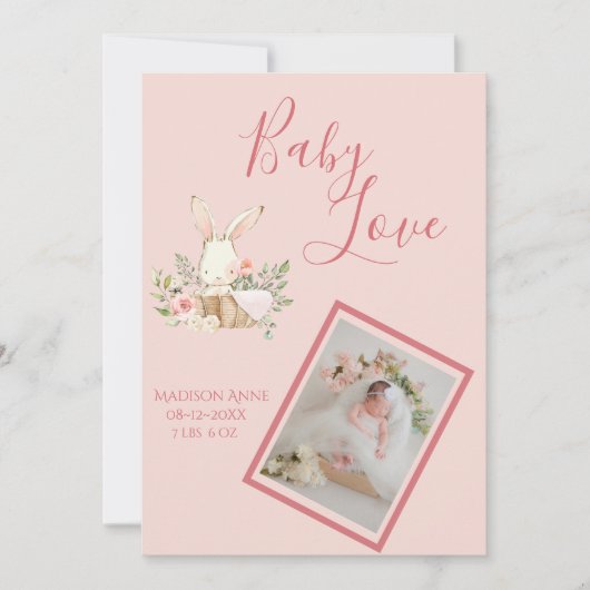 Baby Girl Pink Script Cute Elegant Baby Birth Aankondiging (Voorkant)