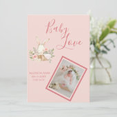 Baby Girl Pink Script Cute Elegant Baby Birth Aankondiging (Staand voorkant)