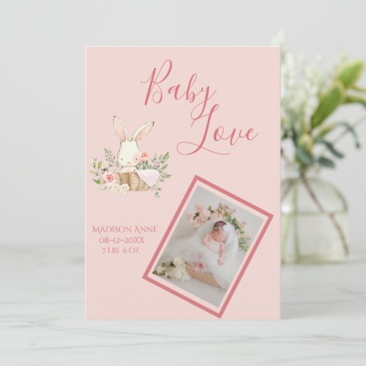 Baby Girl Pink Script Cute Elegant Baby Birth Aankondiging (Staand voorkant)