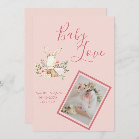 Baby Girl Pink Script Cute Elegant Baby Birth Aankondiging (Voorkant / Achterkant)