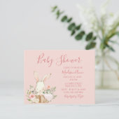 Baby Girl Pink Script Cute Elegant Baby Invitation Briefkaart (Staand voorkant)