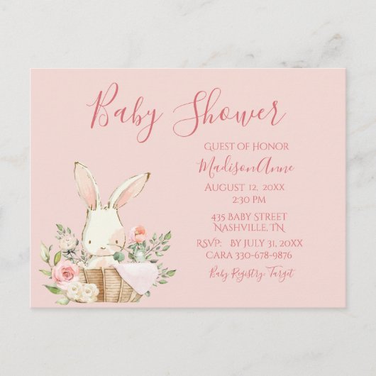 Baby Girl Pink Script Cute Elegant Baby Invitation Briefkaart (Voorkant)