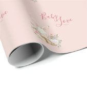 Baby Girl Pink Script Cute Elegant Baby shower Cadeaupapier (Rol Hoek)