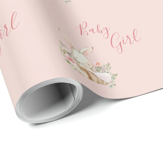 Baby Girl Pink Script Cute Elegant Baby shower Wra Cadeaupapier (Rol Hoek)
