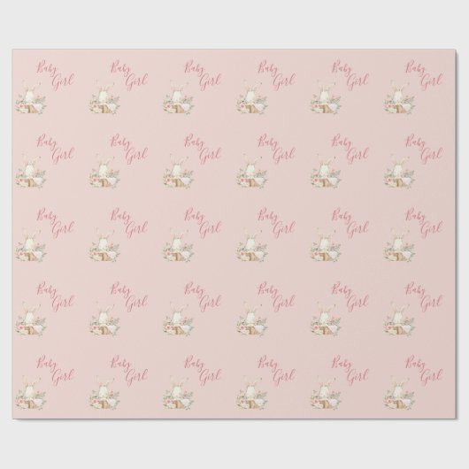 Baby Girl Pink Script Cute Elegant Baby shower Wra Cadeaupapier (Vlak)