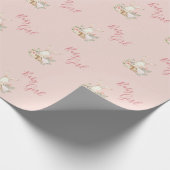 Baby Girl Pink Script Cute Elegant Baby shower Wra Cadeaupapier (Hoek)