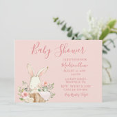 Baby Girl Pink Script Cute Elegant Bunny Baby Kaart (Staand voorkant)