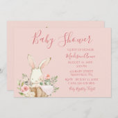 Baby Girl Pink Script Cute Elegant Bunny Baby Kaart (Voorkant / Achterkant)