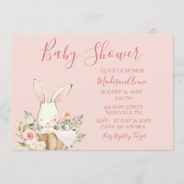 Baby Girl Pink Script Cute Elegant Bunny Baby Kaart