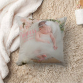 Baby Girl Pink Script Foto Birth Keepomwille Kussen (Deken)