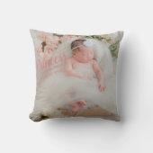 Baby Girl Pink Script Foto Birth Keepomwille Kussen (Voorkant)