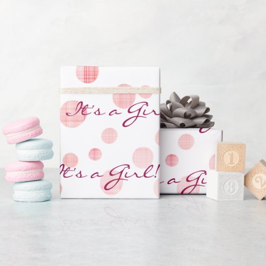 Baby Girl Pink Stippen op wit Cadeaupapier (Baby Shower)