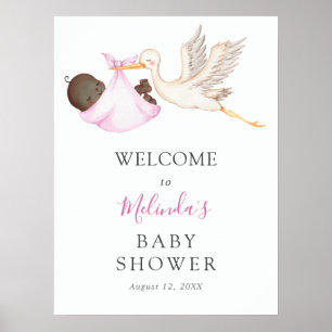 Baby Girl Pink Stork Baby shower Welkom Poster