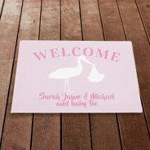 Baby Girl Pink Stork Welkom Nursery Doormat