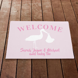 Baby Girl Pink Stork Welkom Nursery Doormat Deurmat