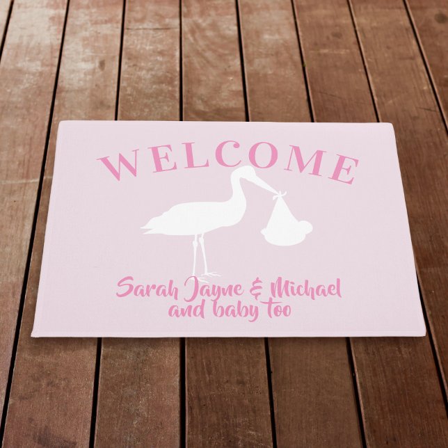 Baby Girl Pink Stork Welkom Nursery Doormat Deurmat (Creator heeft geüpload)