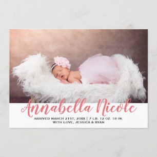 Baby Girl Pink Stripe Foto geboorteaankondiging Kaart