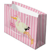 Baby Girl Pink Stripes Stork Groot Cadeauzakje (Voorkant Gekanteld)