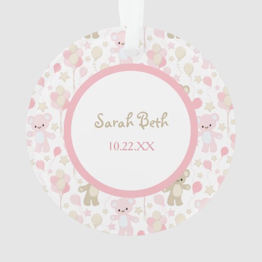 Baby Girl Pink Teddy Bear en ballonnen Ornament (achterkant)
