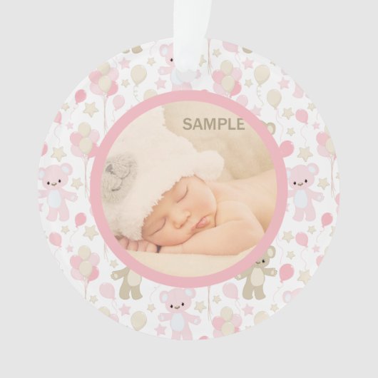 Baby Girl Pink Teddy Bear en ballonnen Ornament (voorkant)