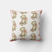 Baby Girl Pink Teddy Bear Waterverf Kussen (Achterkant)