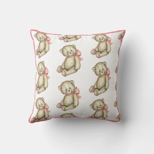 Baby Girl Pink Teddy Bear Waterverf Kussen (Achterkant)