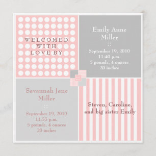 Baby Girl Pink Twin Modern Foto Aankondiging